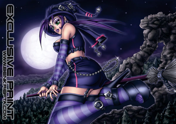Halloween Manga Witch Girl Print