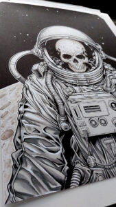 Skull Spaceman in Markers Art